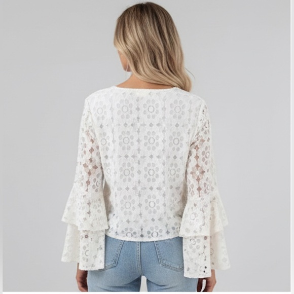 Boho Flowered White Lace Blouse - Picture 3 of 8